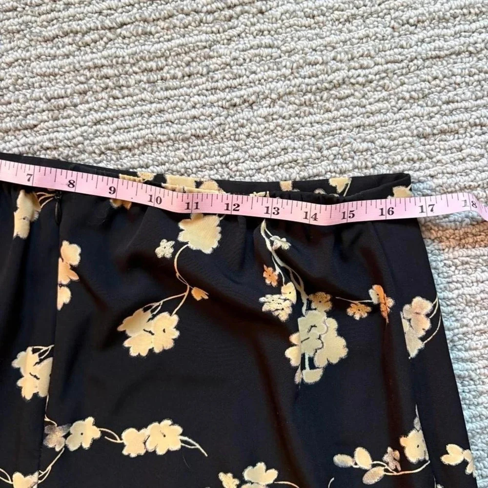 90s Joan Leslie floral maxi skirt a-line whimsigoth black cream women's L 10 12 - Picture 6 of 7